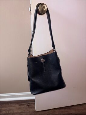 Kate Spade black leather bucket bag